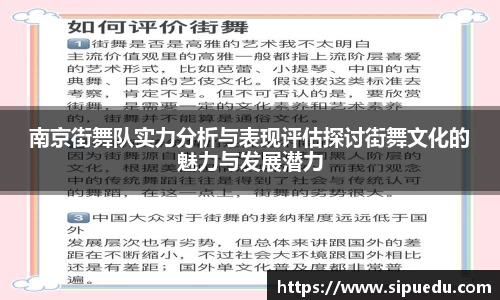 南京街舞队实力分析与表现评估探讨街舞文化的魅力与发展潜力
